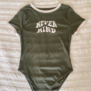 Shein Green Ribbed Hippie Trippie Retro Bodysuit NWOT Womens Large